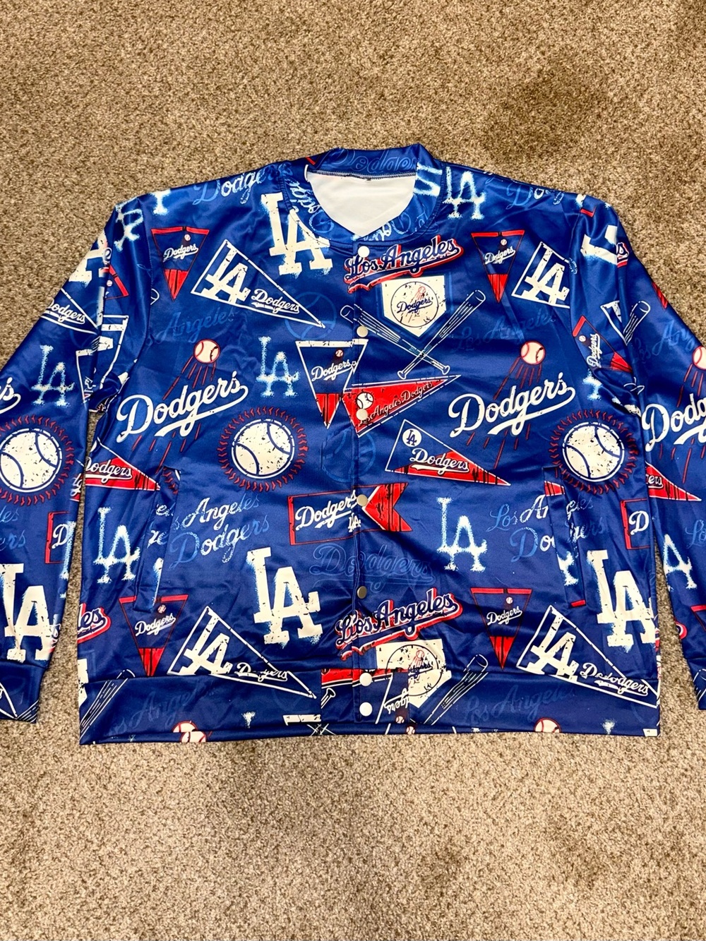 Los Angeles Dodgers All Over Print Lightweight Snap Button Jacket Blue - Large